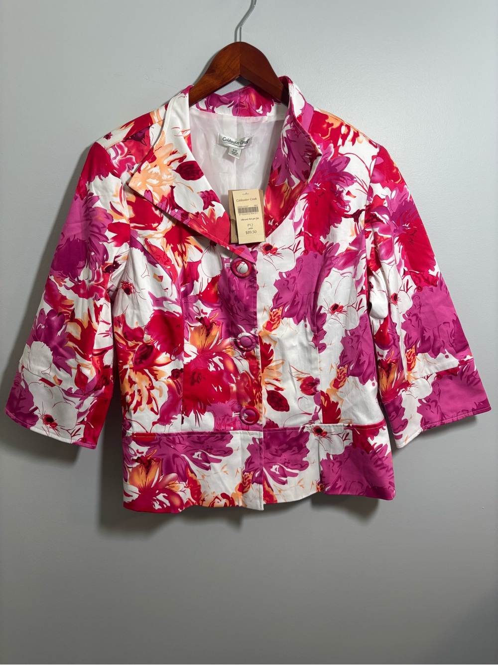 Vibrant Jacket Floral NWT Vivid Hot Pink Coral Y2K Coldwater Creek 12P Vintage